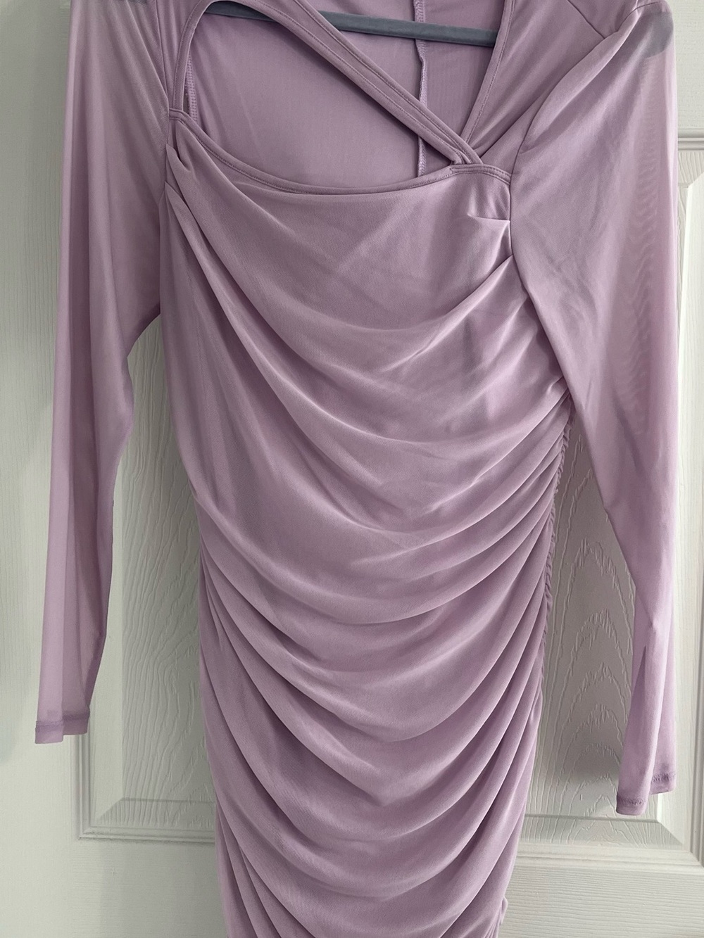 SHEIN Lilac Ruched Long-Sleeve Bodycon Dress